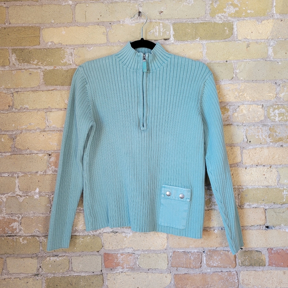 Ruff Hewn 3/4 Zip Sweater Cable Knit Ribbed Quarter Zip Womens Size Large